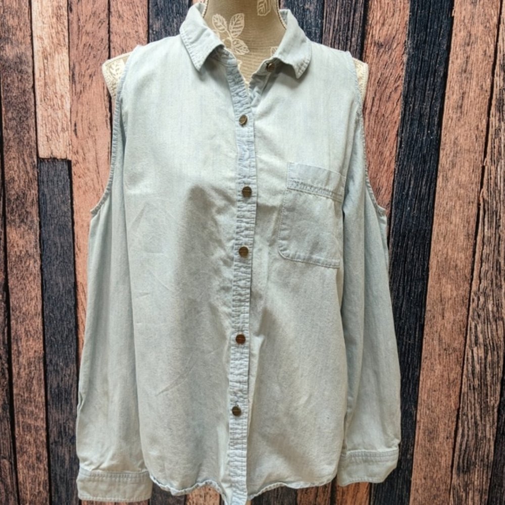 Sanctuary Cold Shoulder Chambray Button Down - image 2